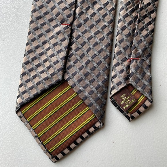 BCBG Attitude Men's Silk Tie, Brown, Gray, Black Grid Print - Picture 6 of 6